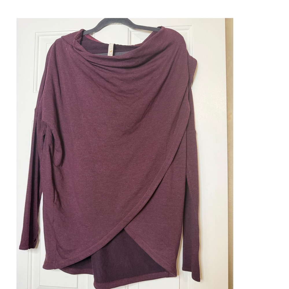 Athleta Womens Burgundy Plum Draped Crossover Front Hooded Wrap Top Size S
